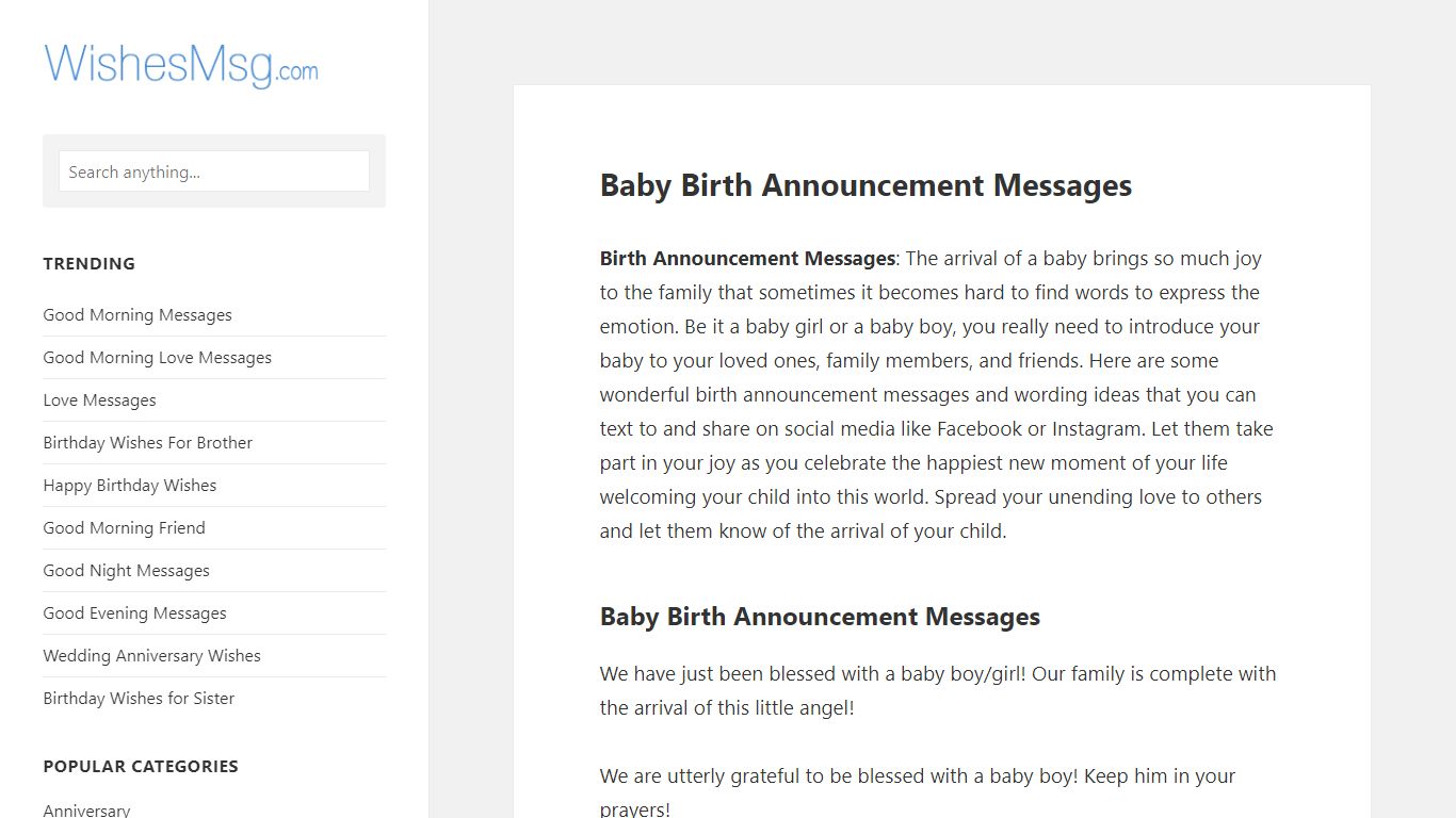 Baby Birth Announcement Messages and Ideas - WishesMsg