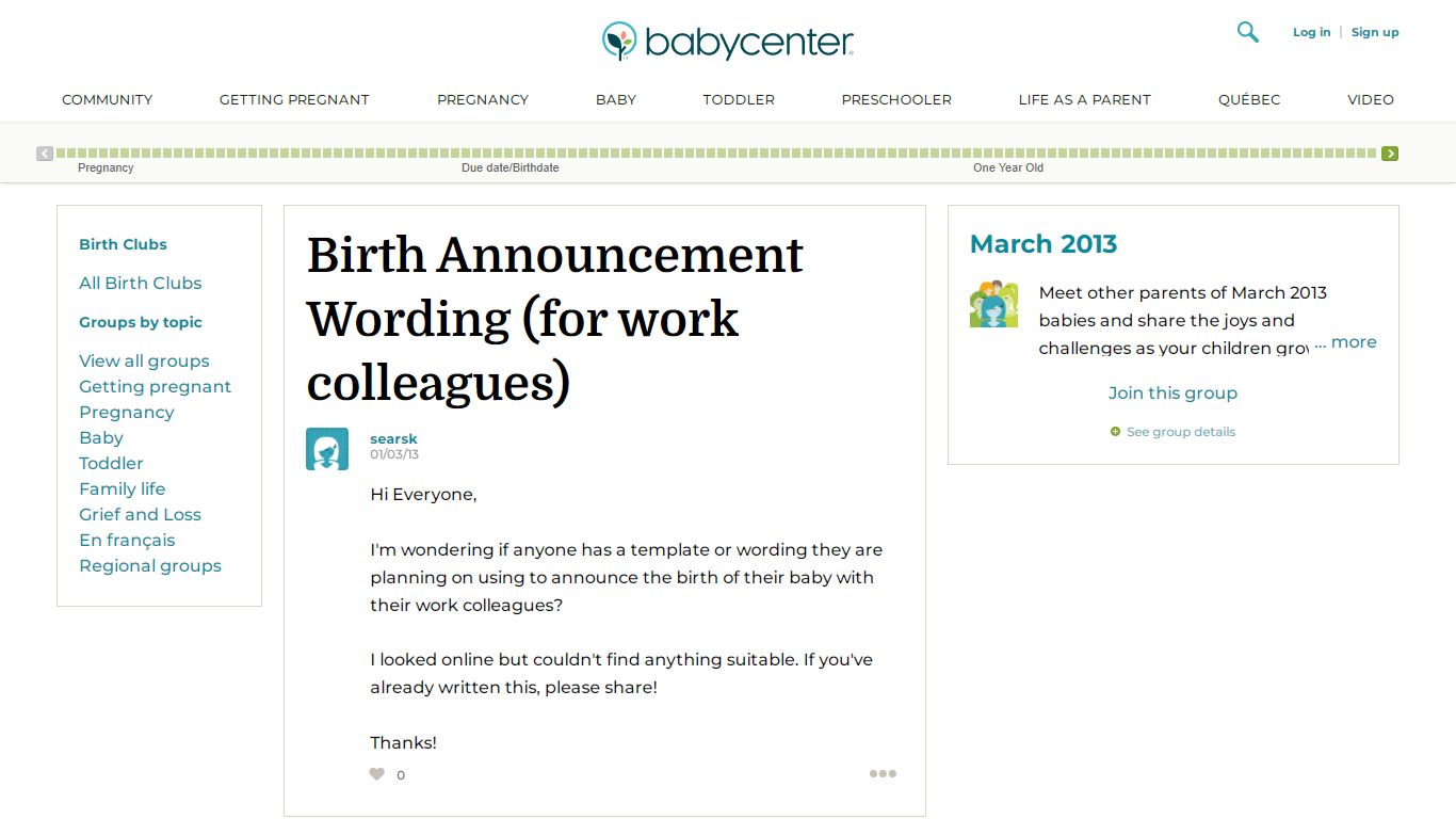 Birth Announcement Wording (for work colleagues) - March 2013